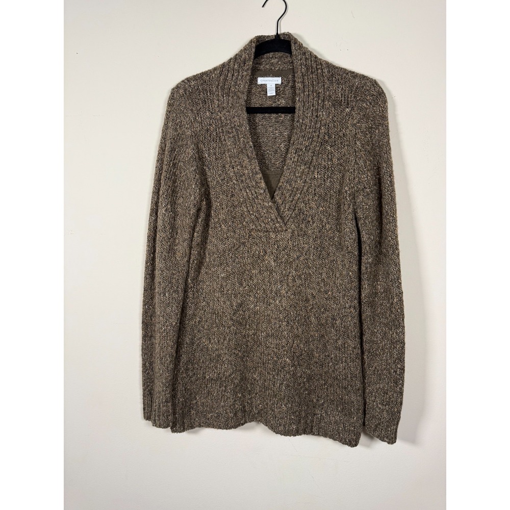 Charter Club Brown Taupe Marled Knit V Neck Sweater Womens M Cottagecore Minimal